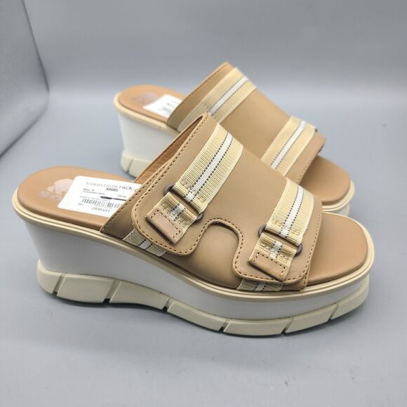 Sorel Women Sz 6/ 37 sandals Joanie III Beige Chalk Wedge Slide Leather new - Picture 3 of 7